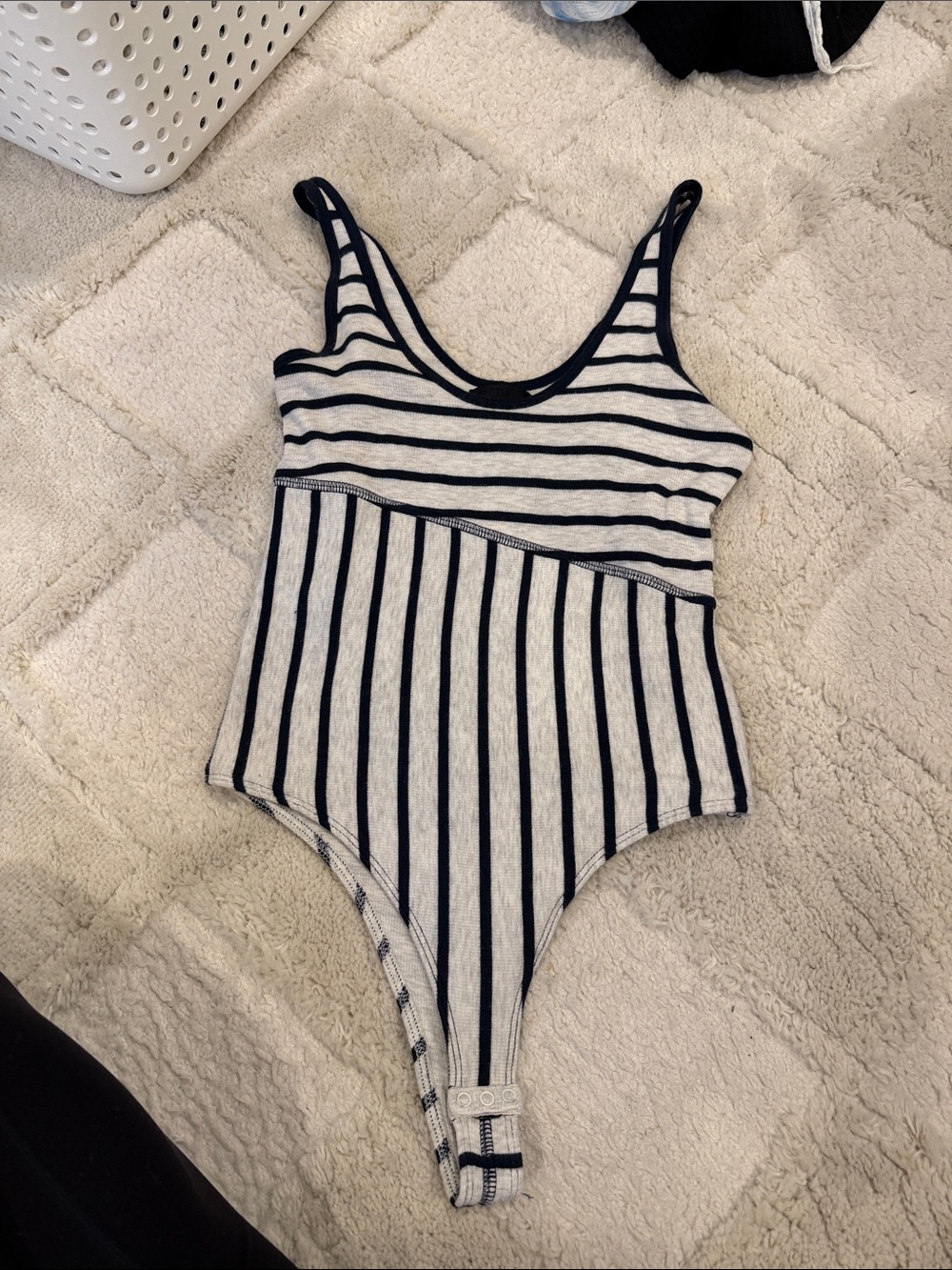 ATM Striped Navy and Cream Tank Top Bodysuit